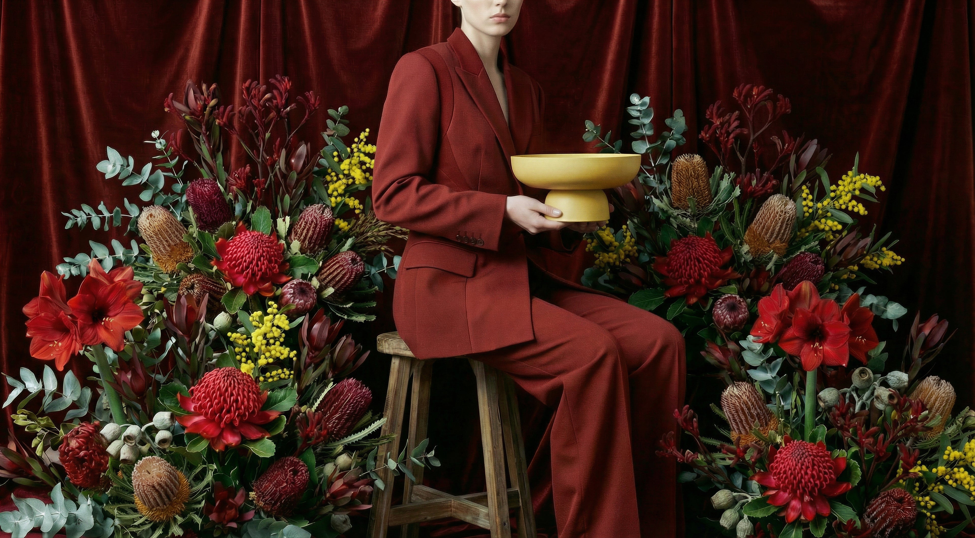 Runda Bowl in Citron by Maxim Vogel styled with Australian botanicals in an editorial studio setting.
